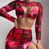 2025 Women's Tie-Dye Bikini Set with Long-Sleeved Cover-Up