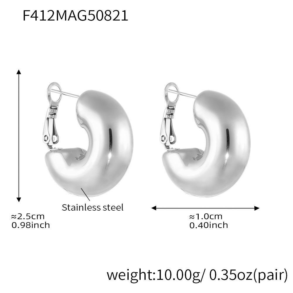 Qiong Yao 18k Gold-Plated C-shaped Stainless Steel Earrings - Chubby, Hollow, Ins Style Fashion Accessories
