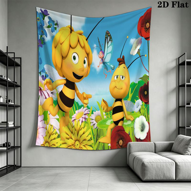Bees and Maya Wall Tapestry Aesthetic Wall Hanging Printed Fabric Blanket Decorative Tapestries for Bedroom Living Room Home Decor