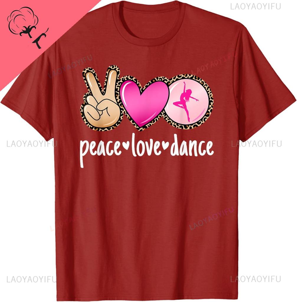 Peace Love Dance Leopard Print Mom Women Girls Dancing TShirt Custom Printed Graphic T Shirts Cotton Camiseta Hombre