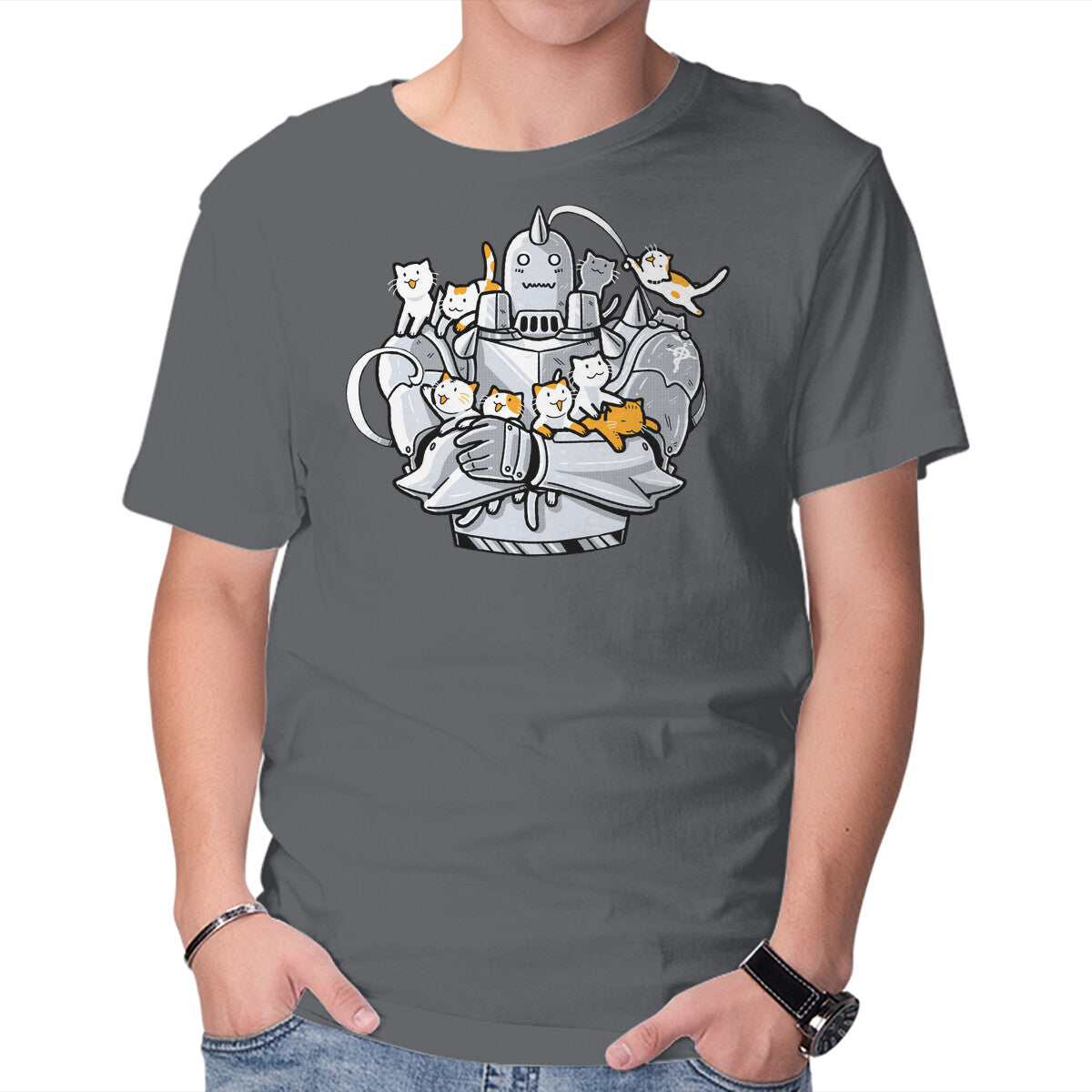 Unisex Crew Neck T-Shirt Purrmetal Alchemist Graphic Short Sleeve Casual Tee L