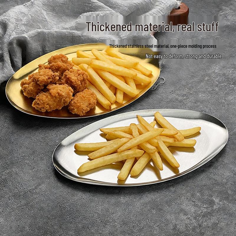 Korean Stainless Steel Egg-Shaped Plate for Desserts, BBQ, and Snacks