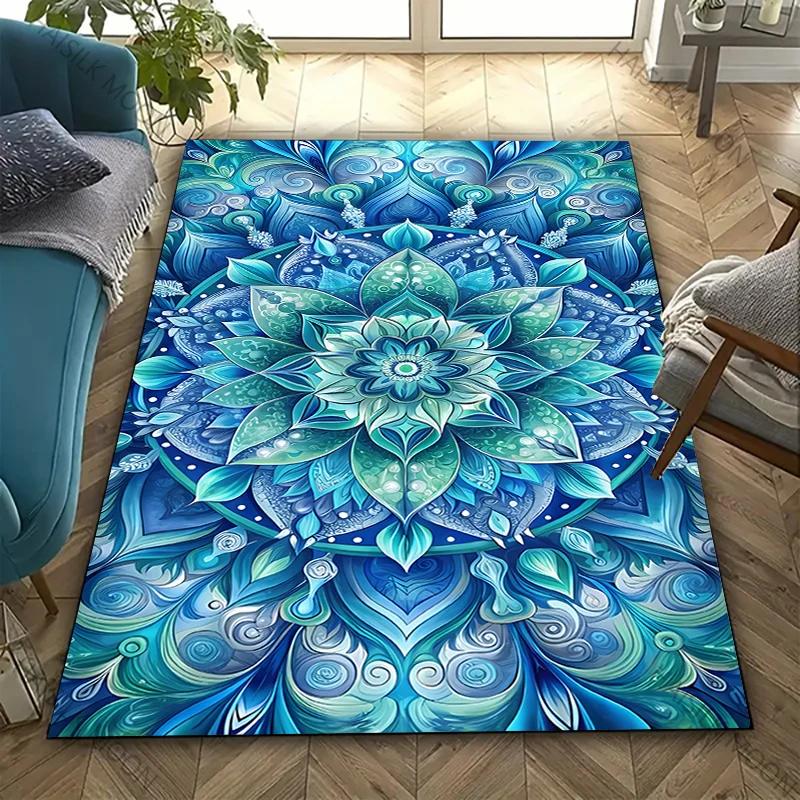 Color Four Seasons Home Non-Slip Carpet Mandala Flower Rug for Living Room Bedroom Sofa Office Large Area Decorative Mat Gift