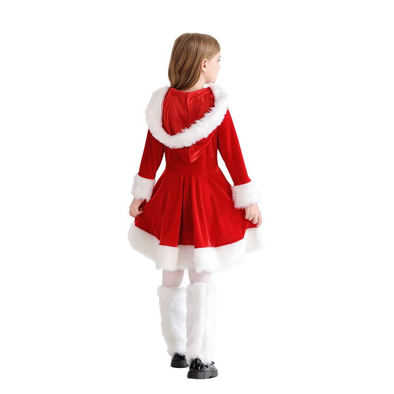 2026 Christmas Children's Costume Girls Long Sleeve Red Dress Party Dress Up Santa Claus