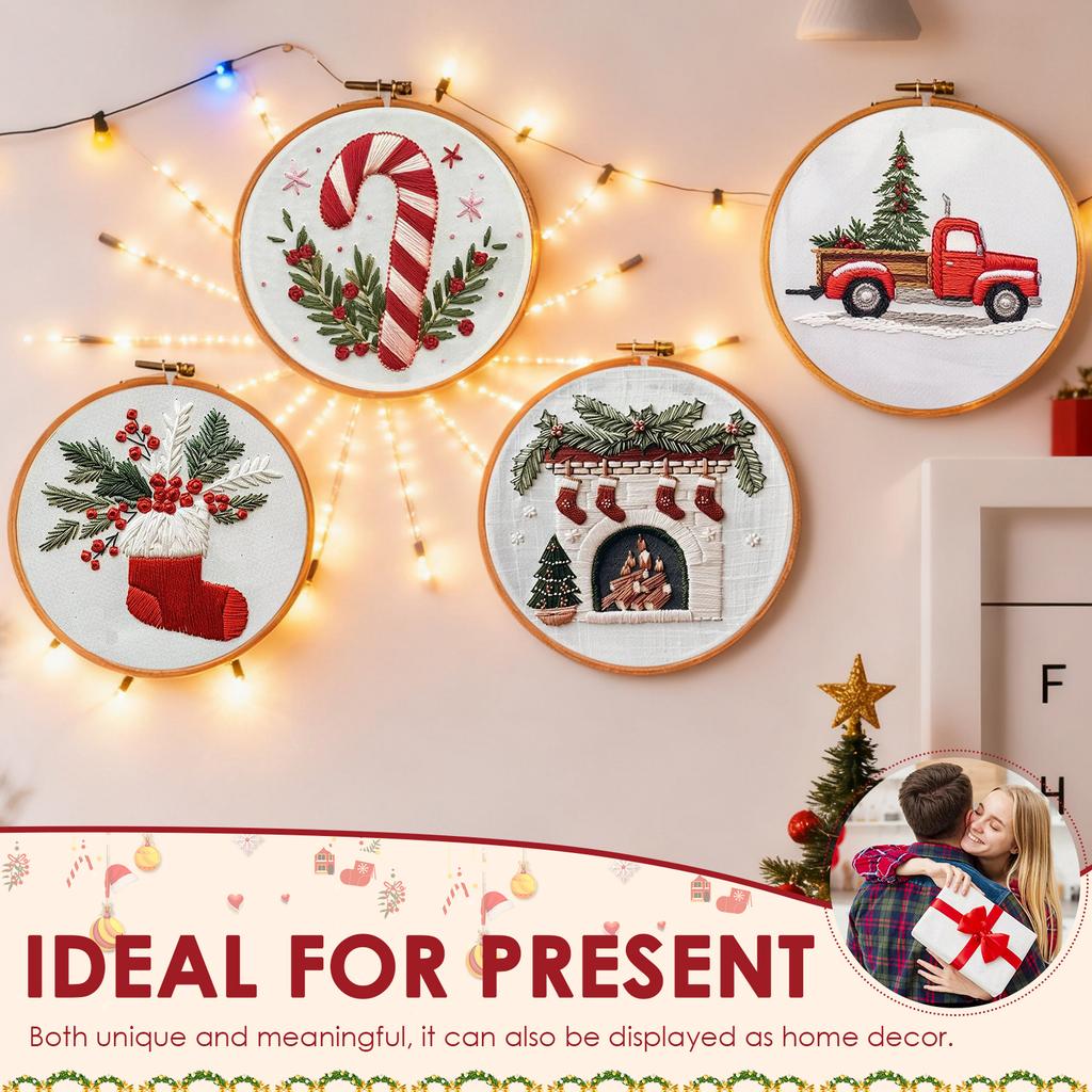 Christmas DIY Embroidery Kit Wreath Printed Pattern Cross Stitch Set Handmade Sewing Art Craft Kit for Beginners Adults Needlewo