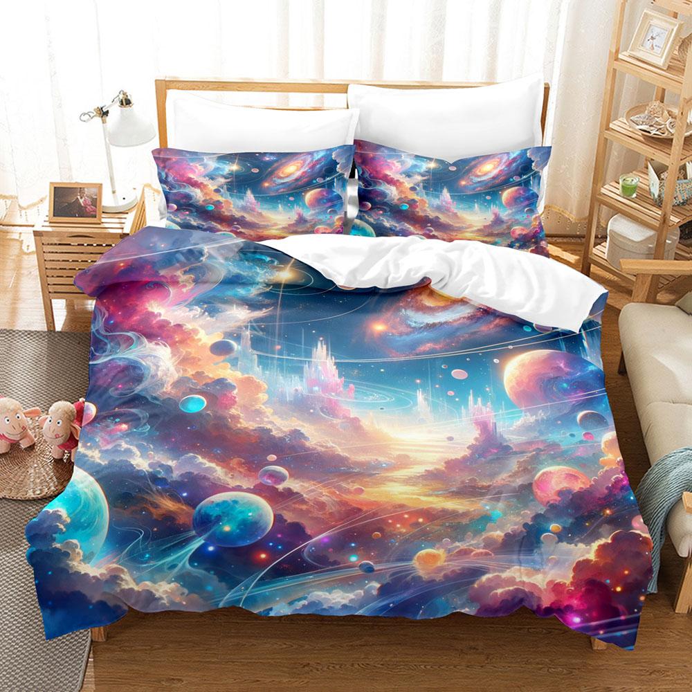 Galaxy Nebula 3D Bedding Set Starry Sky Duvet Cover Set King Queen Twin Double Comforter Cover Set For Home and Decoration