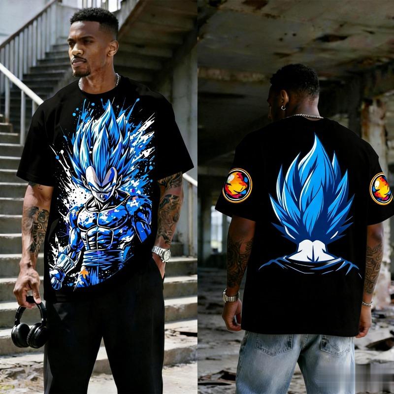 2026 Dragon Ball Vegeta Printed Trendy Versatile Short Sleeve T-Shirt Y2k Style Summer Men's Casual