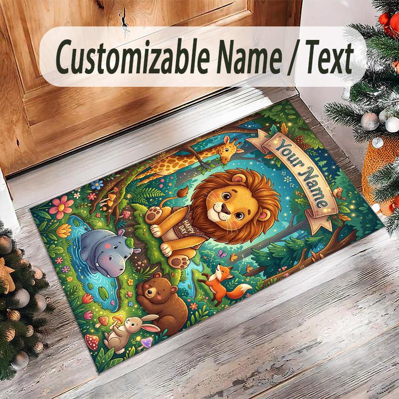 Leopard Theme Crystal Velvet Floor Rug Personalized Custom Name Text Warm Carpet Home Decoration