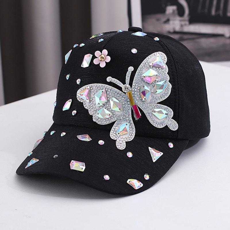 Colorful Rhinestone Butterfly Baseball Cap, Trendy Baseball Cap Sun Hats For Women