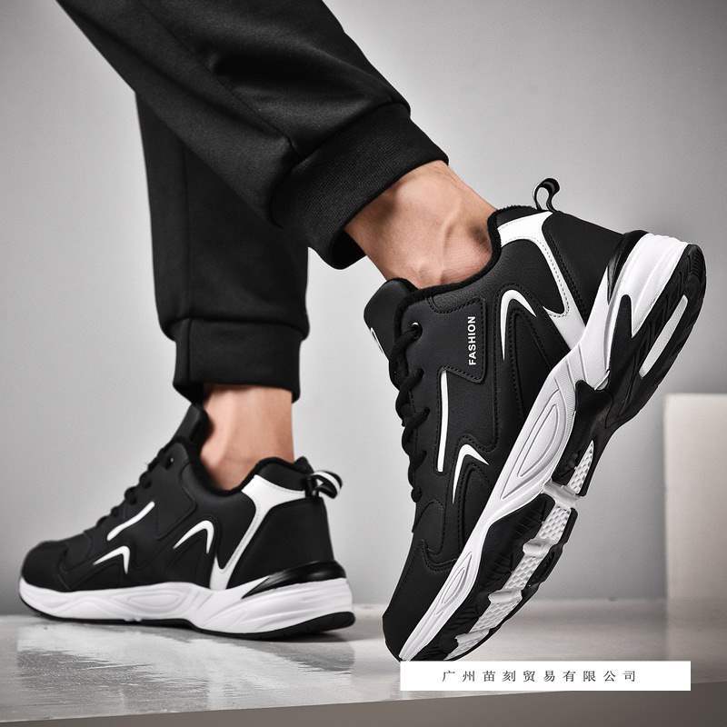 Large size sports shoes men's four seasons men's shoes velvet leather running shoes student non-slip warm dad shoes casual