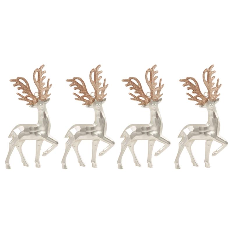 3D Christmas Deer Figures Ornament , 4 Plastic Tree Decorations with Reflective Finish and Sparkling Horns for Holiday Displays
