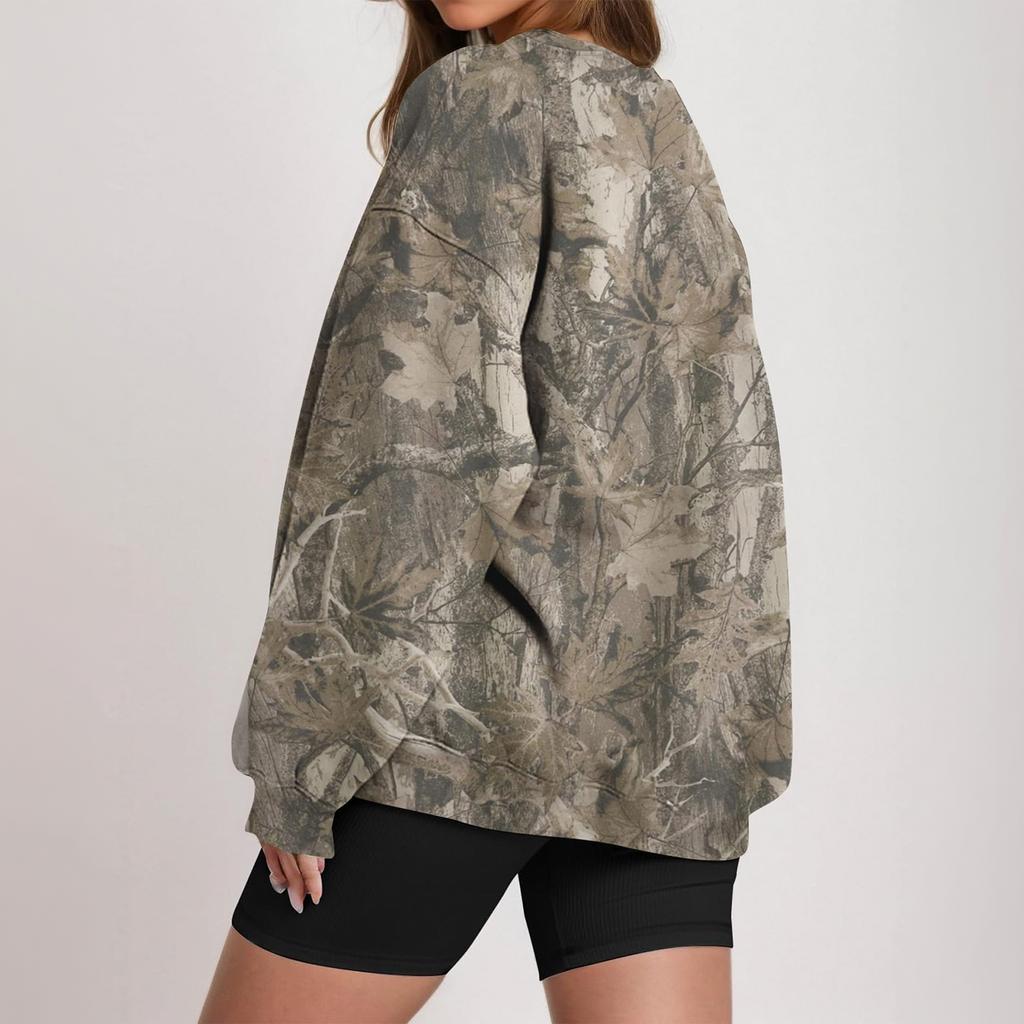 Women's Loose Fit Crew Neck Sweatshirt Long Sleeve Pullover Casual Sportswear Branch Pattern Printed Top
