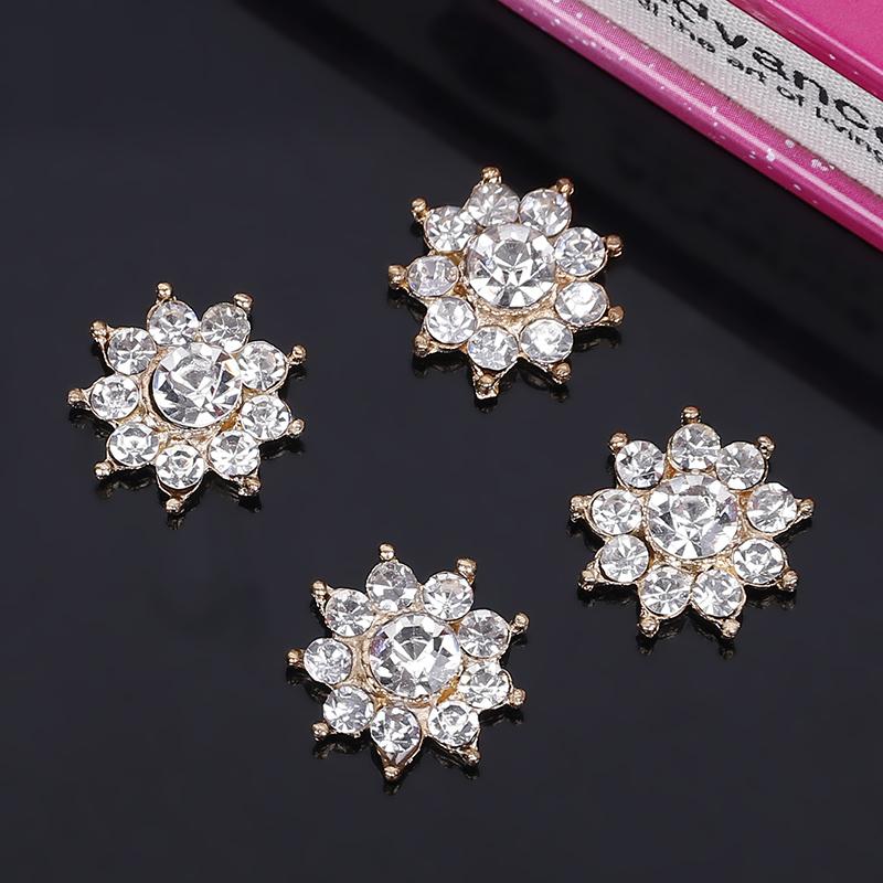 Engood 100Pcs 17mm Snowflake Rhinestone Button Sewing Trim & Embellishments Craft Buckle for Wedding DIY Hair Accessories ZJ94