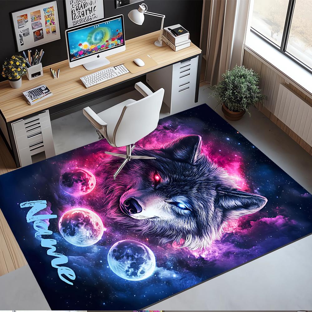 Custom Name Wolf Printed Carpet,Rug for Office Chair Living Room Bedroom Kitchen Room Decor Gifts.