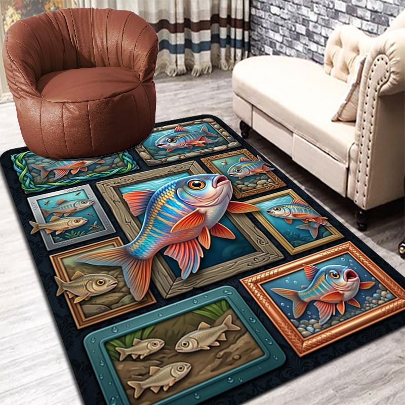 Fish Gallery Pattern Rug Floor Mat for Living Room or Bedroom Soft and Comfortable Carpet a Gift for Birthday and Holiday.