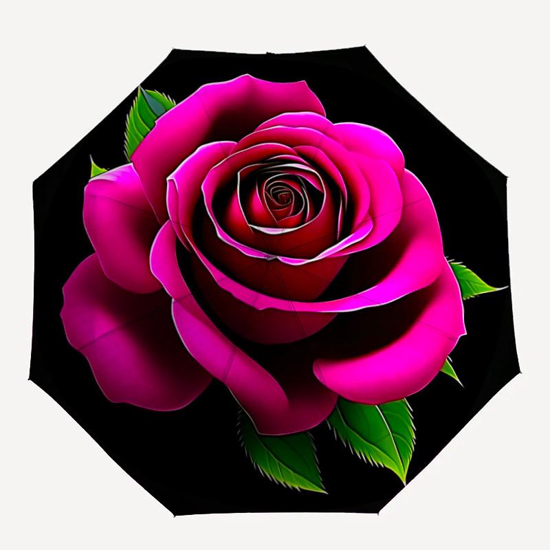 1pc Rose Print Automatic Umbrella | Portable Foldable 8-Rib Manual Open, Cute Birthday & Holiday Gift for Outdoor yy260107126