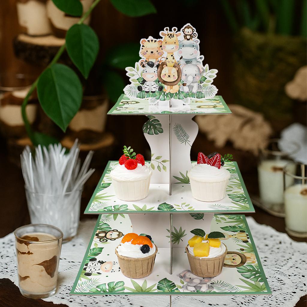 Jungle Animal Square Cake Stand Wild One Birthday Party Decor Kids Favors Gift Dessert Holder Jungle Safari Baby Shower Supplies