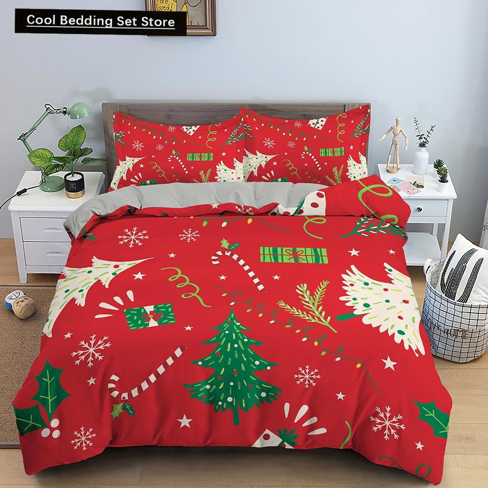 Merry Christmas King Queen Duvet Cover XMAS Bedding Set for Kid Santa Claus Quilt Cover Cartoon 2/3pcs Polyester Comforter Cover