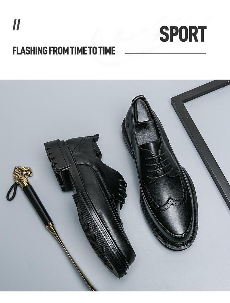 Men's Korean Style Formal Leather Brogue Shoes for Weddings and Business