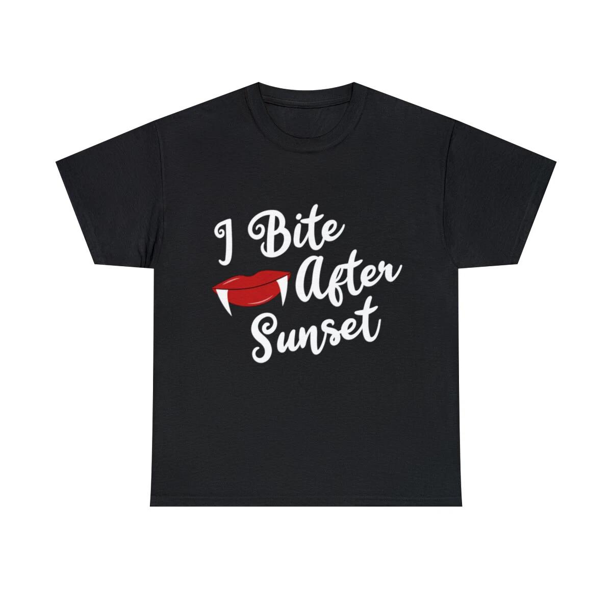 I Bite After Sunset Sexy Vampire Halloween Graphic Tee Shirt, S-5XL 4XL