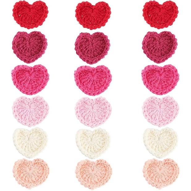 FINGERINSPIRE 18pcs Love Heart Crochet Appliques Assorted Colors Cotton Crochet Patches Handmade Cloth Patch Heart Ornament Accessories for Clothing