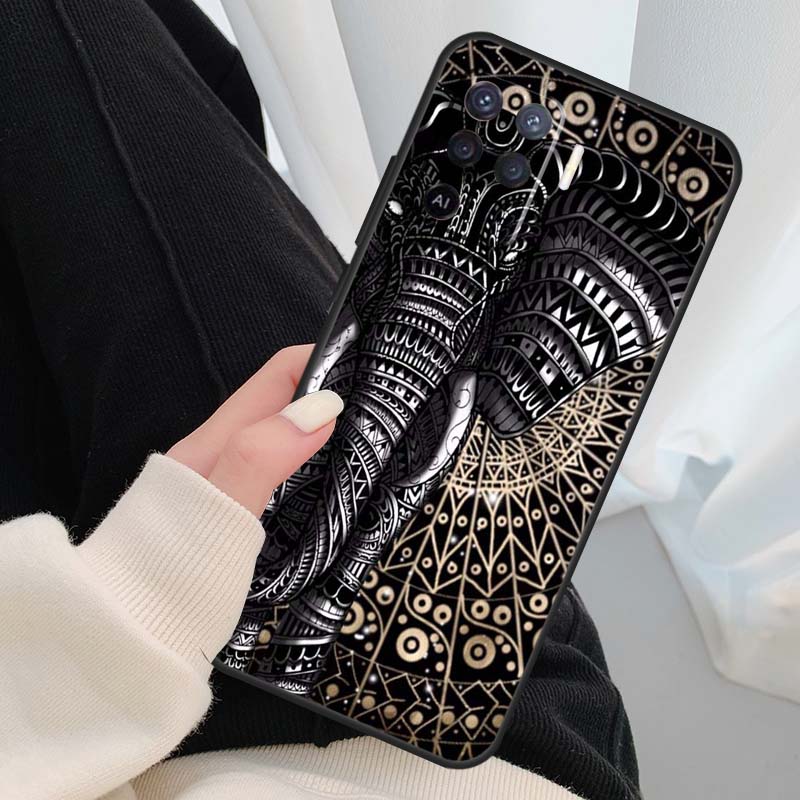 Elephant Floral Tribal Case For Oppo A54 A74 A94 A18 A57 A17 A77 A38 A58 A78 A98 A80 A60 A40 A96 A76 A16 A15 A5 Pro