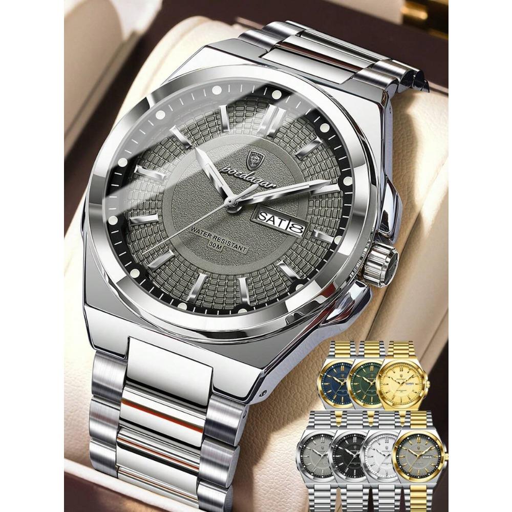 POEDAGAR 1 pz Orologio da Uomo al Quarzo Impermeabile Luminoso in Acciaio Inossidabile con Indicazione di Data e Giorno, Regalo da Uomo