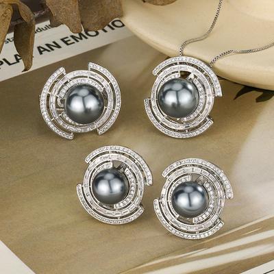 Set de Accesorios Pendientes Collar Anillo Perla de Imitación Perlas Grises Platino Elegancia de Alto Nivel para Mujer