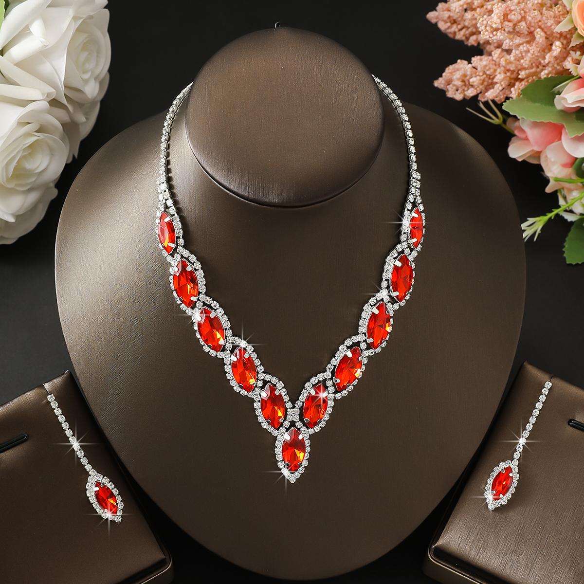 

3 предмета Женский модный набор каплевидных ожерелий и серег с цирконами, подходит для свадьбы, вечеринки, фестиваля, подарки