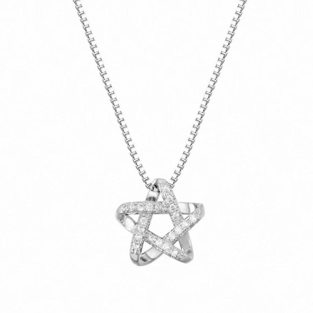 Sparkling Diamond Star Necklace: Five-Pointed White Gold Star with Nickel Silver and Real Gold Plating for a Luxurious, High-End Look.