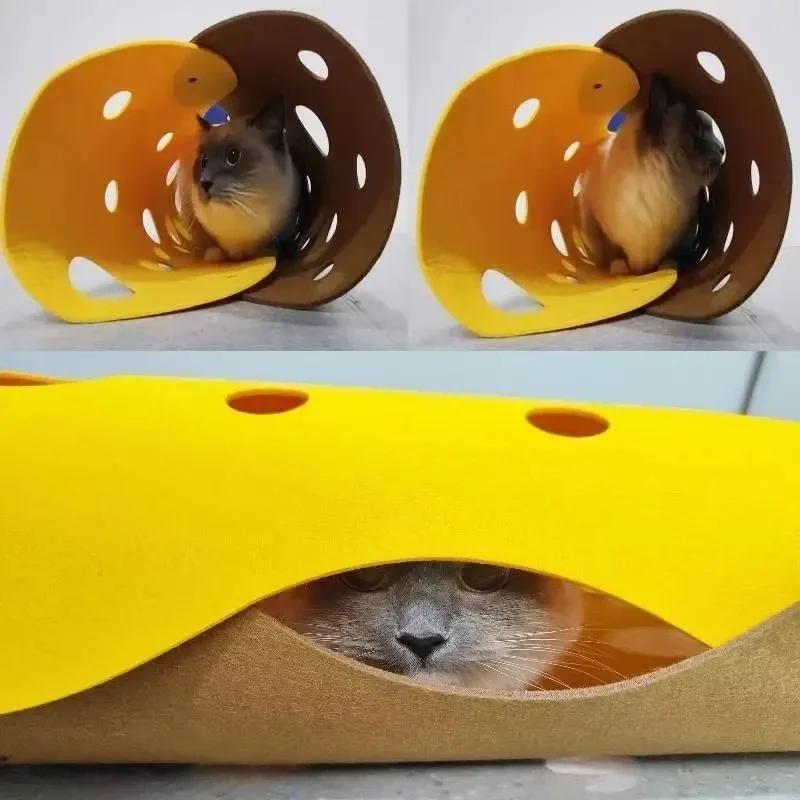 Splicing Cat Toy Felt Pom Nest Deformable Kitten Tunnel Collapsible Tube House Tunnel Interactive Pet Pusscat Security Sense
