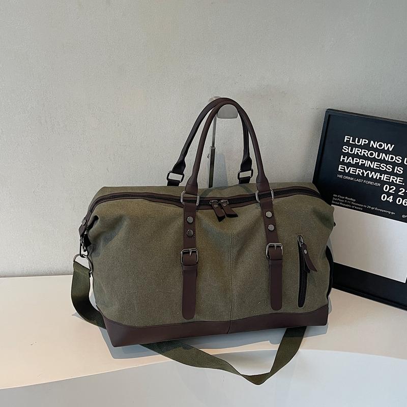 Retro Canvas Duffel Bag with Buckle Straps Large Capacity Travel Weekend Carry On Bag