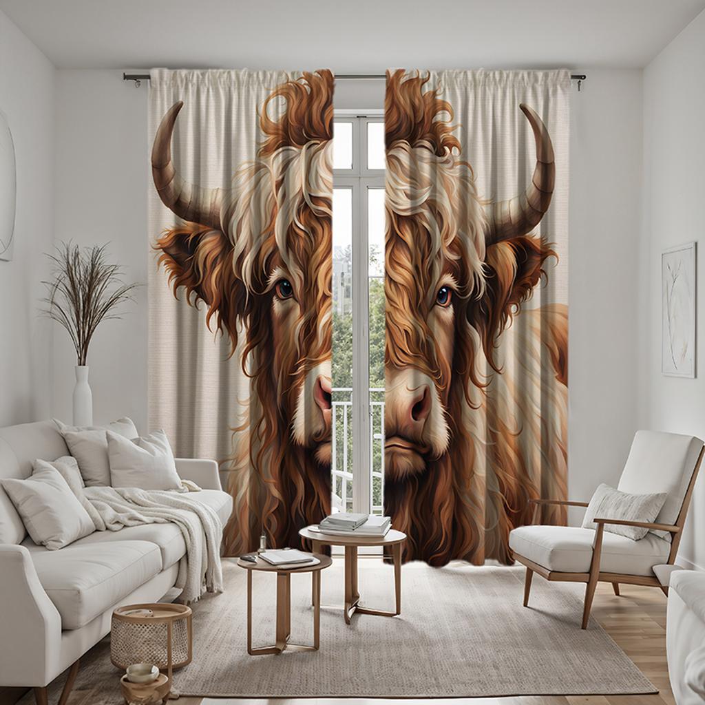 2pcs HD prairie yak decorative curtain Yellow tie digital printed curtain Home decoration style Decoration living room bedroo