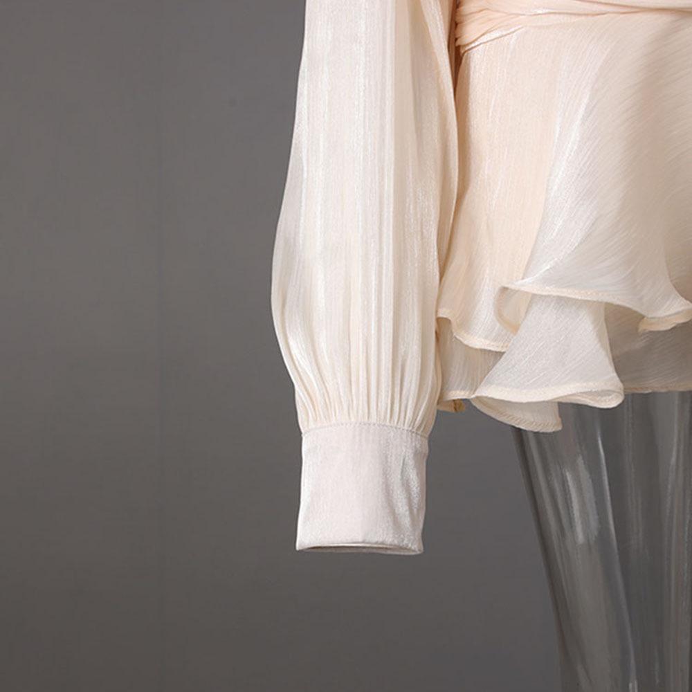 Women's Spring Puff Sleeve Ruffle Dress with Pleated Ribbon Design