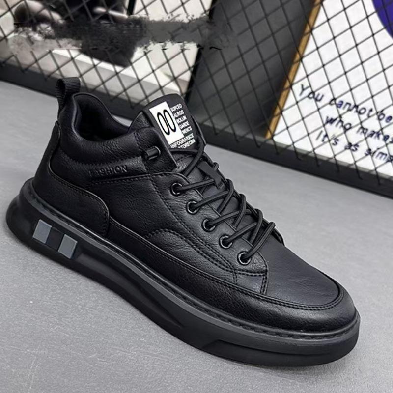 Men S Black Pu Leather Waterproof Casual Sports Sneakers
