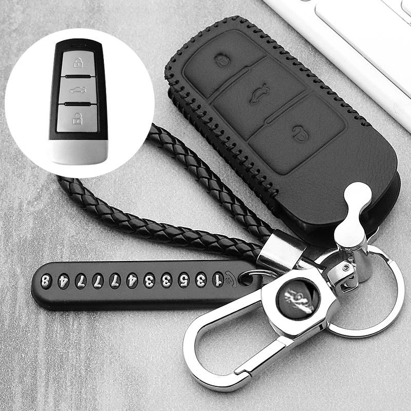 Leather Car Key Case For Vw Golf 5 7 Bora Mk6 7 Jetta Polo Passat B5 B6 B8 Skoda Octavia A5 Fabia Seat Ibiza Leon Smart Key Case