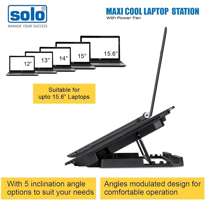

Solo Maxicool Laptop Stand With 2 Cooling Fans With Adjustable Speed & 2 Extra Usb Ports | Compatible With All Leading B 0