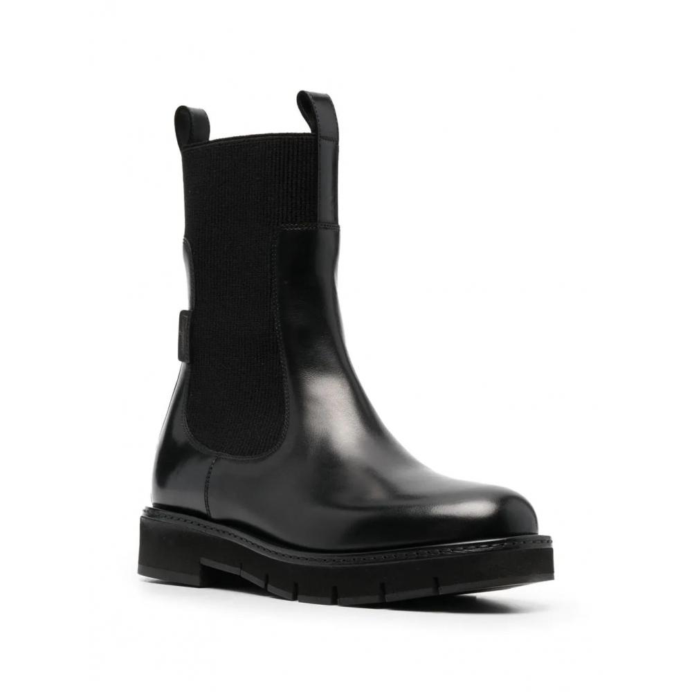 Salvatore Ferragamo Ferragamo Cleated Sole Leather Chelsea Boots Black