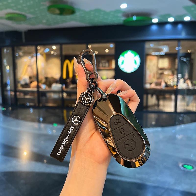 Suede Car Key Case Cover Protector Shell For Mercedes Benz C CLE E GLC S Class W206 X254 W214 W223 Remote Fob Shell Case HO1