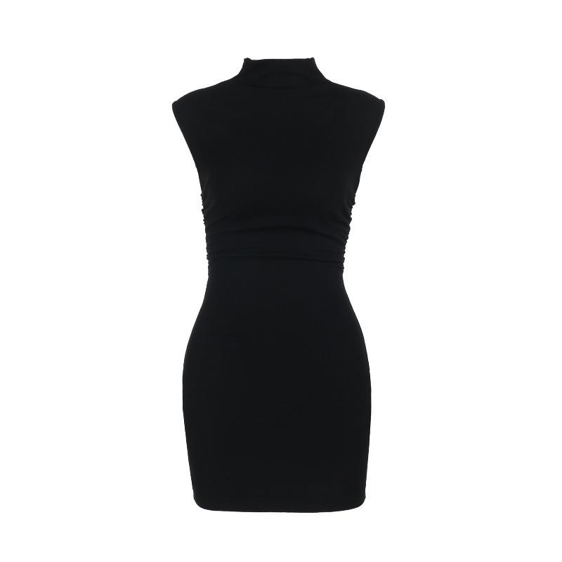 Rochii Scurte Temperamentale cu Talie Subțire pentru Femei, cu Gât Mediu Înalt, cu Pliuri Strânse, Rochii Picante