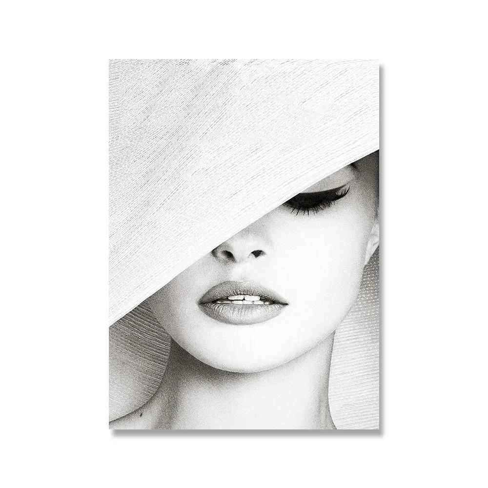 Black White Angel Wings Fashion Poster Nude Woman Wine Glass Canvas Print Painting Sexy Beautiful Girl Vintage Picture Home Deco