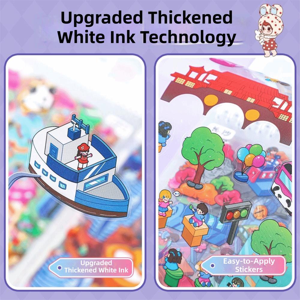 3D City Miniature Scene Collection 8 Scenes Scene DIY Sticker Landscape Sticker Book  For Adults