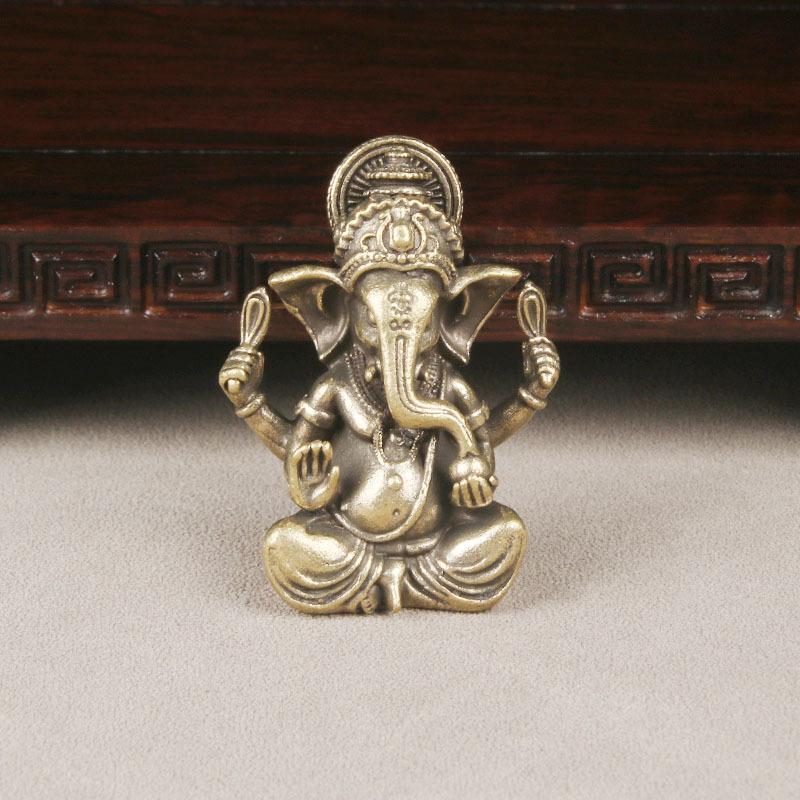 Vintage Brass Thai Elephant God Desktop Ornament Elephant Trunk God Of Wealth Bronze Carving Crafts Collection Home Decoration