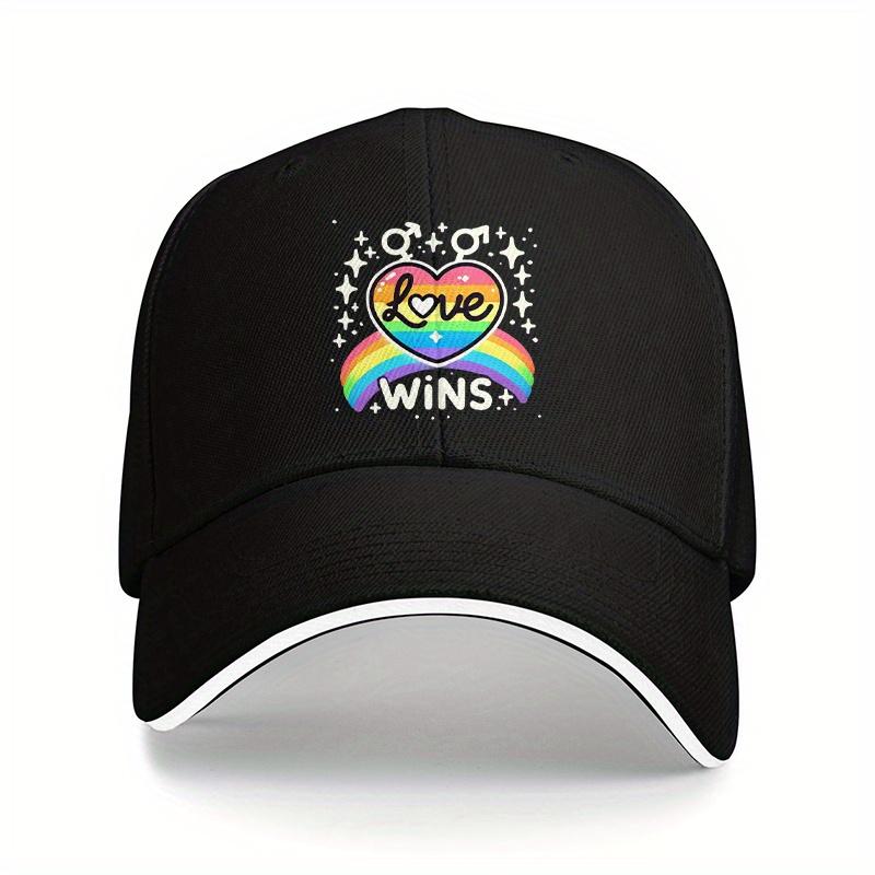 Rainbow Love Heart Pride Baseball Cap Polyester Casual Adjustable Low Profile Cap for Unisex