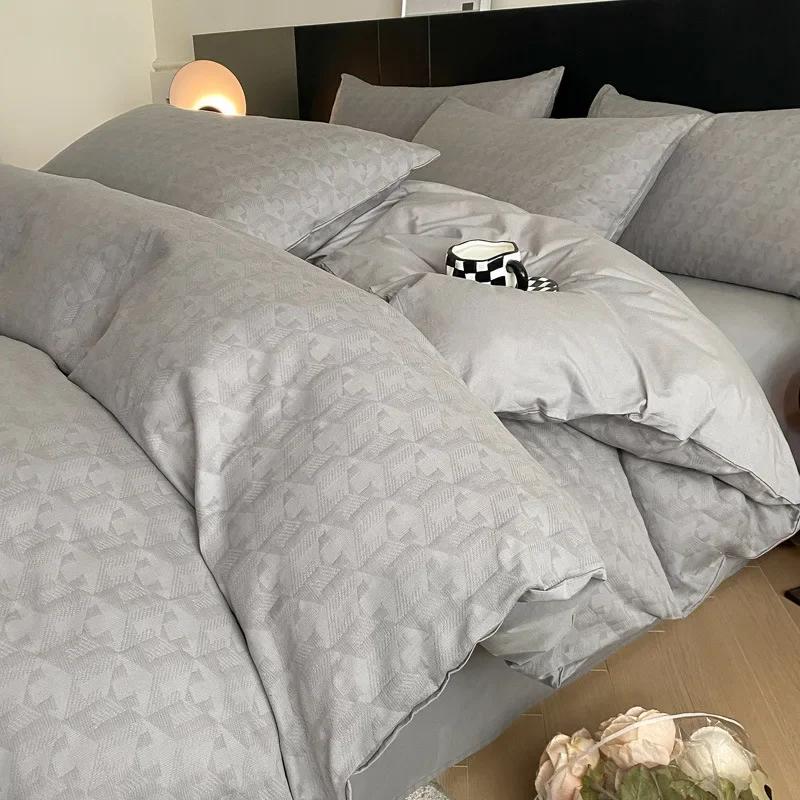 Light Luxury Soft Thick 100% Cotton Flat Sheet Sets Satin Jacquard Silky Bedding Set for Seasons Single Double Bed Comfort Set