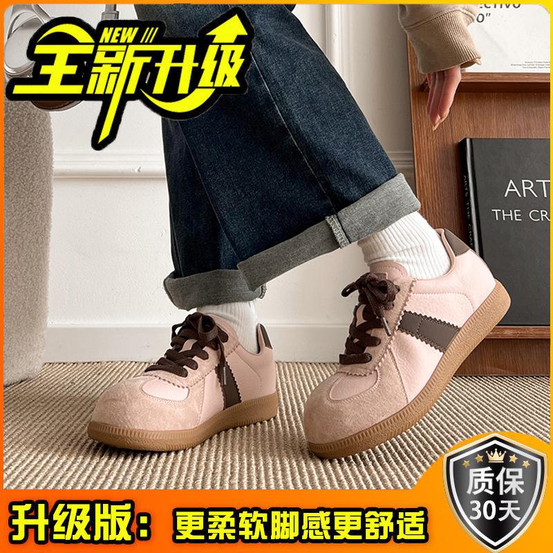 Cute big head German training shoes women's spring and summer new cute retro round head little white shoes flat leather casual board shoes