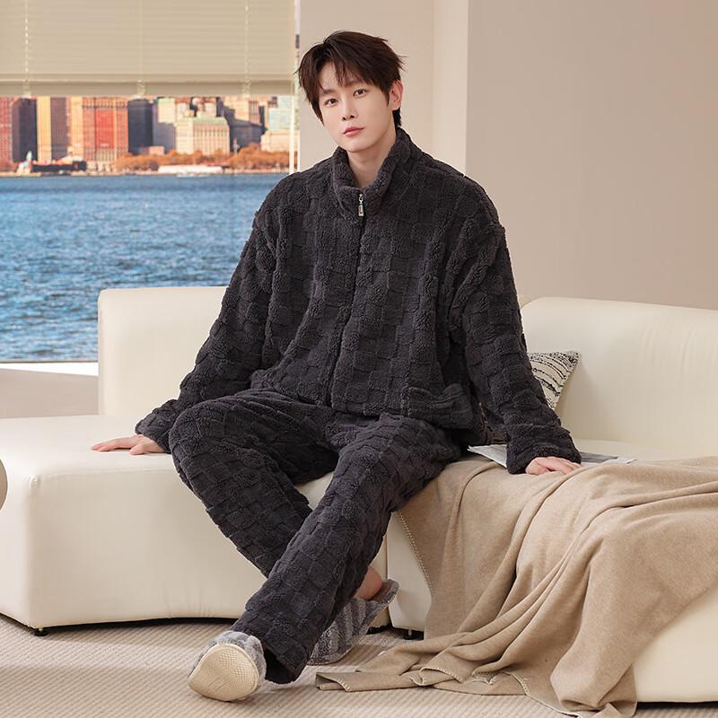 OEING Men's Coral Fleece Warm Loungewear Set