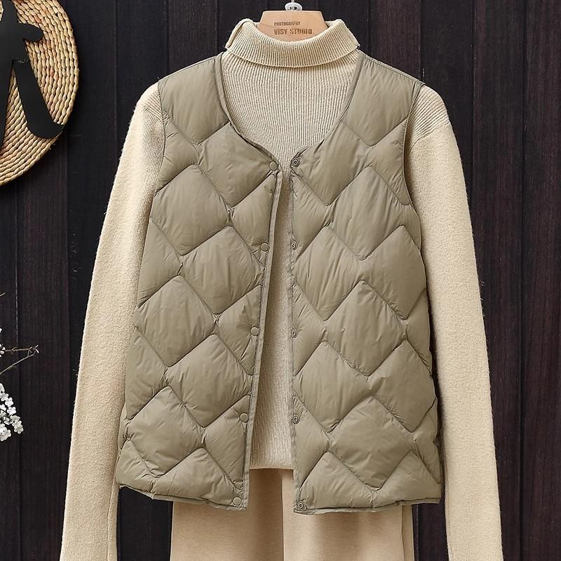 2025 Autumn and Winter New Light Down Vest Women's Vest Rhombus V-neck Inner with Casual Liner Vest