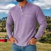 Camisas Henleys Vintage para Hombre Manga Larga Botonada Cuello Redondo Camiseta Primavera Otoño Ropa de Hombre Casual Color Sólido Camiseta de Gofre