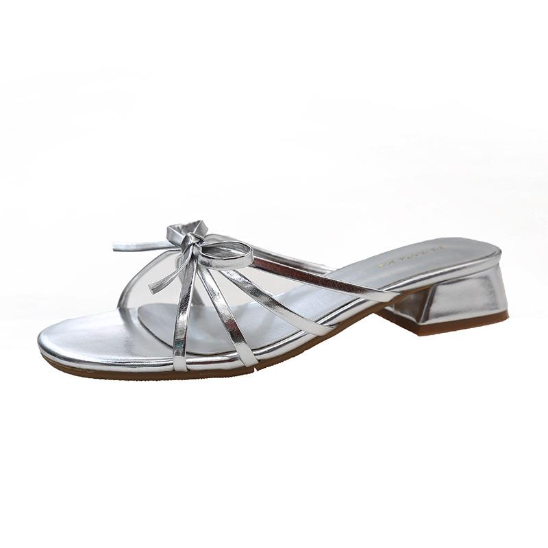 With Skirt, High Heels, Silver Sandals, Seaside Cool Slippers, Slippers, Women's Spring and Summer Outer Wear